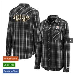 NEW Erin Andrews WEAR Pittsburgh Steelers plaid long sleeve shirt Logo Back Sm